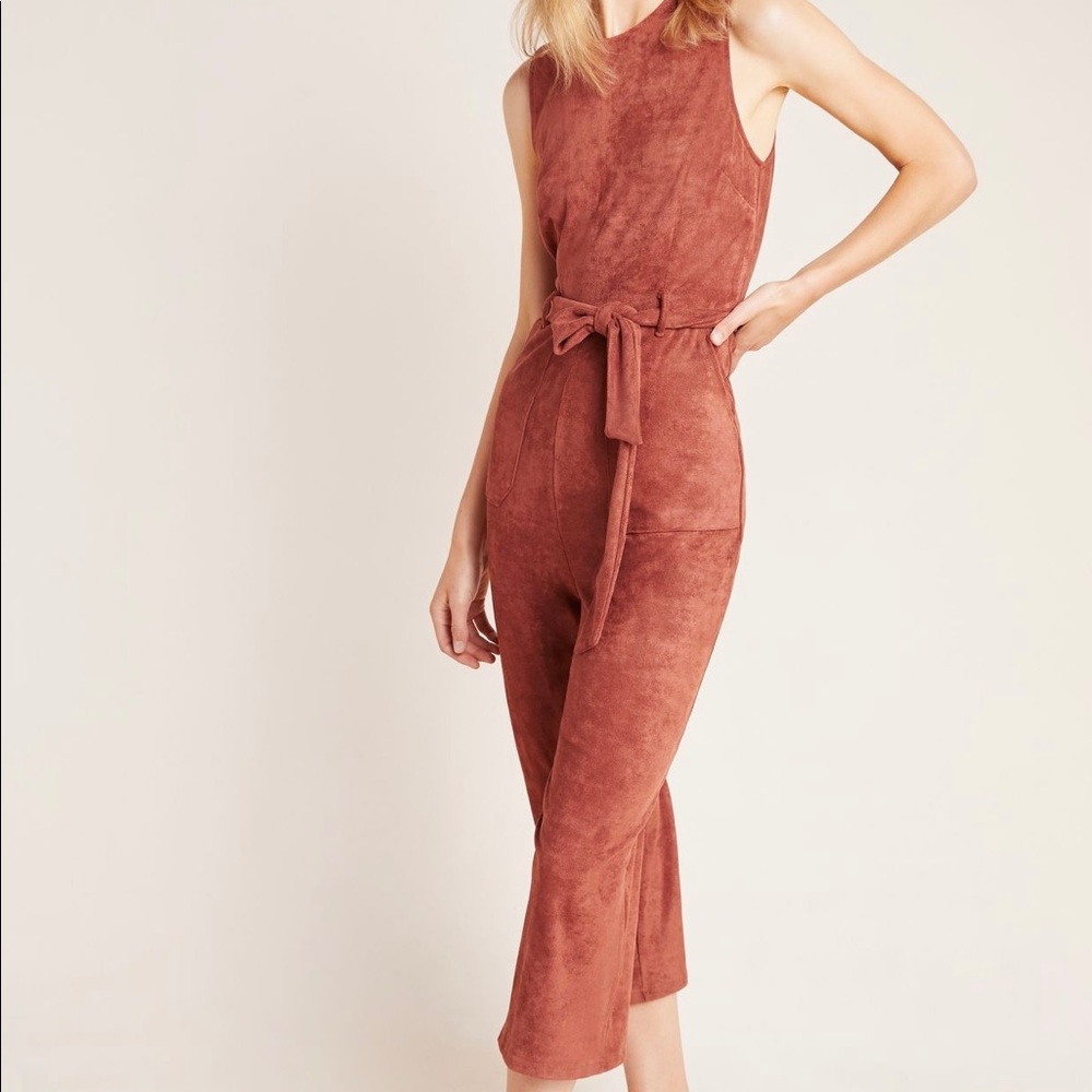 Anthropologie Chestnut Suede Jumpsuit